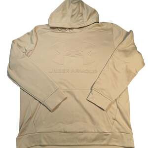 Under Armour Fleece Hoodie Men's XL Khaki Raised Graphic Logo Pullover NWT